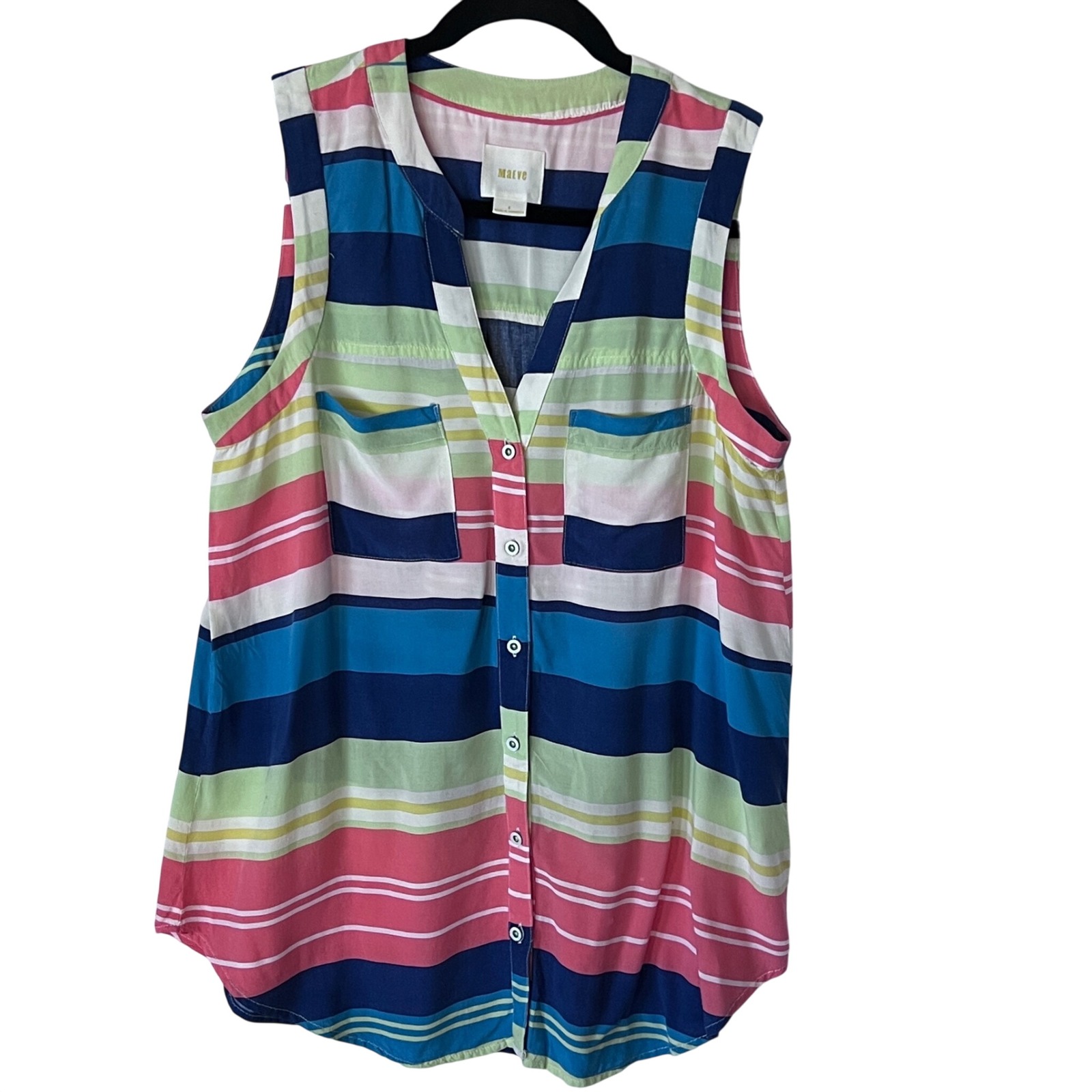 Maeve Anthropologie Womens Size 8 Multi Color Striped Sleeveless Button Top Read